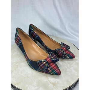 J. Crew Esme Plaid Tartan Kitten Heel Pumps Womens 7.5 Black Red Preppy Office
